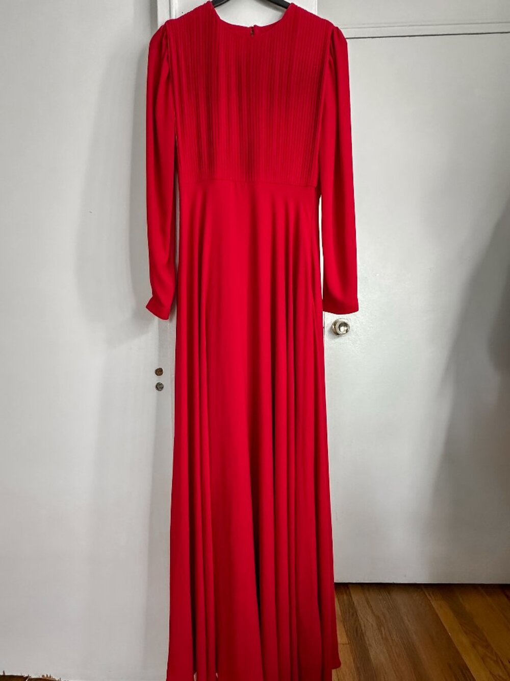 Ladiyya Red Pleated Maxi Dress Long Sleeve